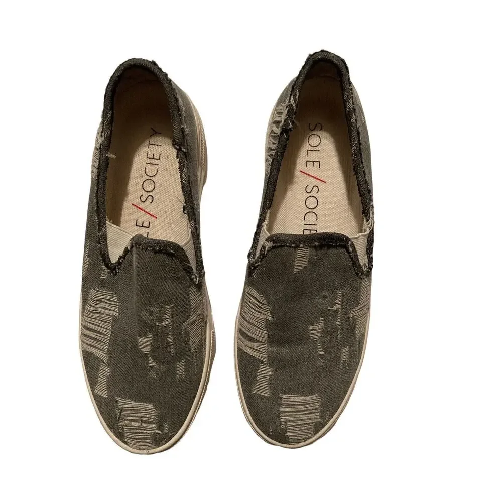 Sole Society Distressed Gray Slip On Loafer Shoes Womens 8M Comfort Sneakers
